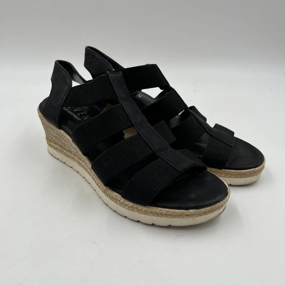 STEVEN‎ Women's Natural Comfort Black Elastic Strappy Wedge Sandals - Size 7